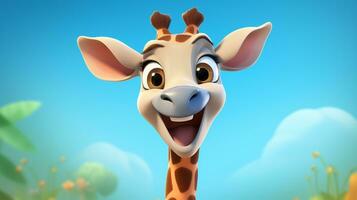 un linda pequeño jirafa en disney dibujos animados estilo. generativo ai foto