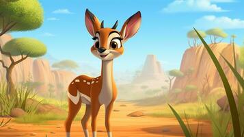 a cute little Gazelle in Disney cartoon style. Generative AI photo