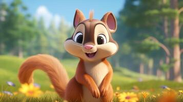 a cute little Chipmunk in Disney cartoon style. Generative AI photo