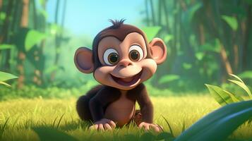 un linda pequeño chimpancé en disney dibujos animados estilo. generativo ai foto