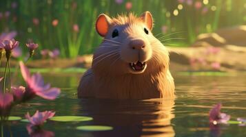 a cute little Capybara in Disney cartoon style. Generative AI photo