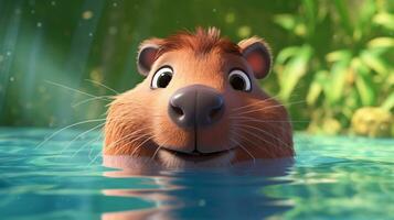 a cute little Capybara in Disney cartoon style. Generative AI photo