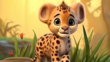 un linda pequeño africano leopardo en disney dibujos animados estilo. generativo ai foto