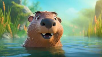 a cute little Capybara in Disney cartoon style. Generative AI photo