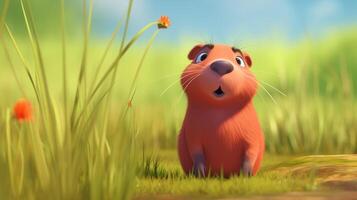 a cute little Capybara in Disney cartoon style. Generative AI photo