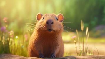 a cute little Capybara in Disney cartoon style. Generative AI photo