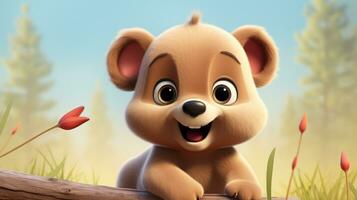 a cute little Bear in Disney cartoon style. Generative AI photo