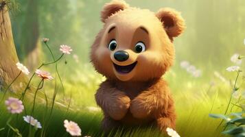 un linda pequeño oso en disney dibujos animados estilo. generativo ai foto