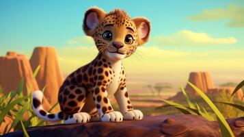 a cute little African Leopard in Disney cartoon style. Generative AI photo