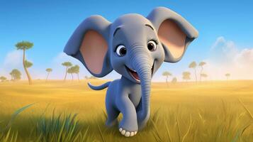 un linda pequeño africano elefante en disney dibujos animados estilo. generativo ai foto