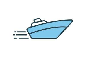 speed boat icon. icon related to speed. suitable for web site, app, user interfaces, printable etc. Flat line icon style. Simple vector design editable