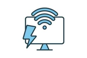 Fast internet icon. computer with wifi and lightning. icon related to speed, network. suitable for web site, app, user interfaces, printable etc. Flat line icon style. Simple vector design editable