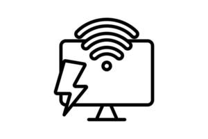 Fast internet icon. computer with wifi and lightning. icon related to speed, network. suitable for web site, app, user interfaces, printable etc. Line icon style. Simple vector design editable