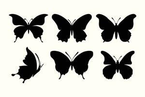 Black and white vector image of a flying butterfly silhouette for tattoo cards.