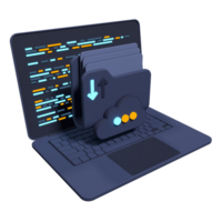 3d file folder on laptop screen. Laptop and files. Document folder. Storage share data. 3d rendering illustration png