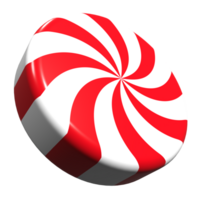 3D swirl peppermint candy. Striped sugar candy. Winter holiday, dessert, new years event. 3D rendering png