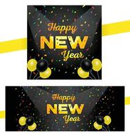 happy new year card and post and cover page and background with balloons and confetti vector