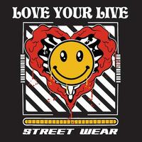 Graffiti  love emoticon street wear illustration with slogan love your life vector