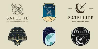 set of satellite logo vintage vector illustration template icon graphic design. bundle collection of various radar and antenna communication sign or symbol for space technology digital