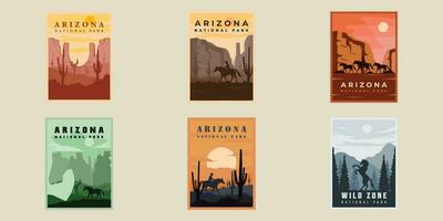 set of arizona or wildlife poster vector vintage minimalist illustration template graphic design. bundle collection of various landmark or destination vacation banner and decoration travel business