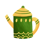 a green tea pot with yellow stripes png