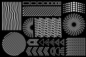 Black and white geometric textures and design elements. Memphis set 90's abstract minimalistic geometric shapes, forms and textures. vector