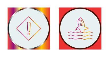 caution sign and dangerous shark  Icon vector