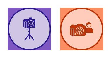 camera on stand and photographer Icon vector