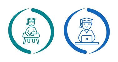 Studying on Desk and Student on Laptop Icon vector