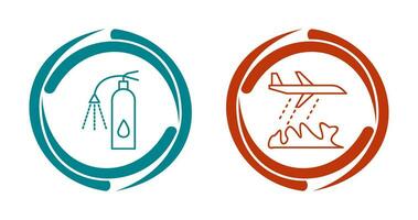 using extinguisher and firefighter plane  Icon vector