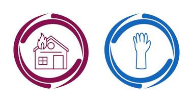 house on fire and gloves Icon vector