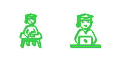 Studying on Desk and Student on Laptop Icon vector