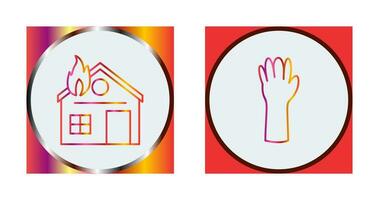 house on fire and gloves Icon vector