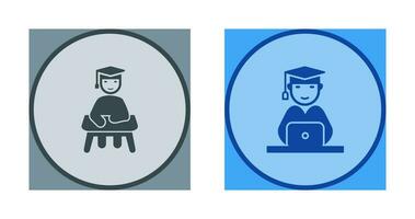 Studying on Desk and Student on Laptop Icon vector