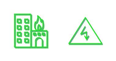 burning building and electricity danger Icon vector