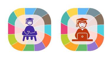 Studying on Desk and Student on Laptop Icon vector