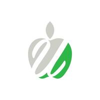 Letter U logo design with Apple Vector elements for natural application, ecology illustration design template