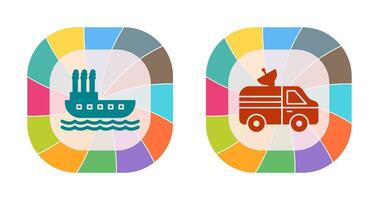 Steamboat and News Van Icon vector