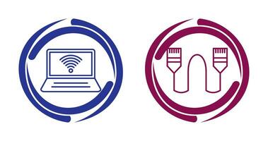 Connected Laptop and Internet Cable Icon vector