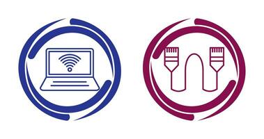 Connected Laptop and Internet Cable Icon vector