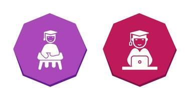 Studying on Desk and Student on Laptop Icon vector