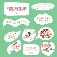 set of vector tags and icons with words and phrases. motivating phrases. lettering. Ideal for your business.