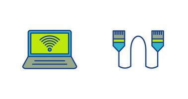 Connected Laptop and Internet Cable Icon vector