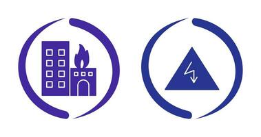 burning building and electricity danger Icon vector