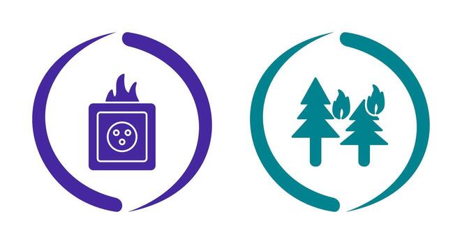 fire in forest and fire in socket Icon vector