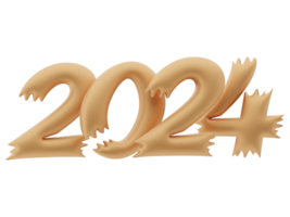 3d Typografie von das Neu Jahr 2024, aufblasen 3d Gold Nummer Design png