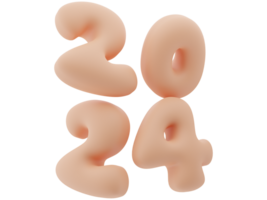 3D Typography of the New Year 2024, Inflate 3D Number Design png