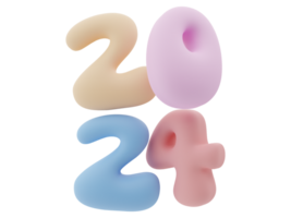 3d tipografia di il nuovo anno 2024, gonfiare 3d numero design png
