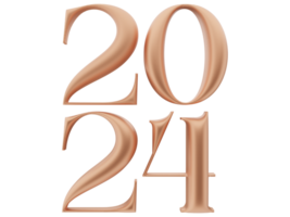 3d Typografie von das Neu Jahr 2024, aufblasen 3d Gold Nummer Design png