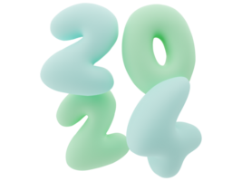 3d typografie van de nieuw jaar 2024, opblazen 3d aantal ontwerp png